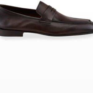 Santoni ​Imam Leather Penny Loafers Size 11 Dark Brown